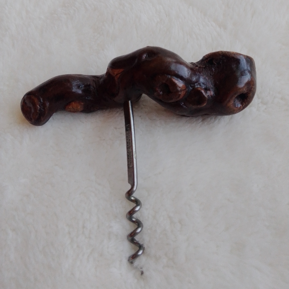 Vintage Burl wood grape wine corkscrew Bernard Siret St Calais.